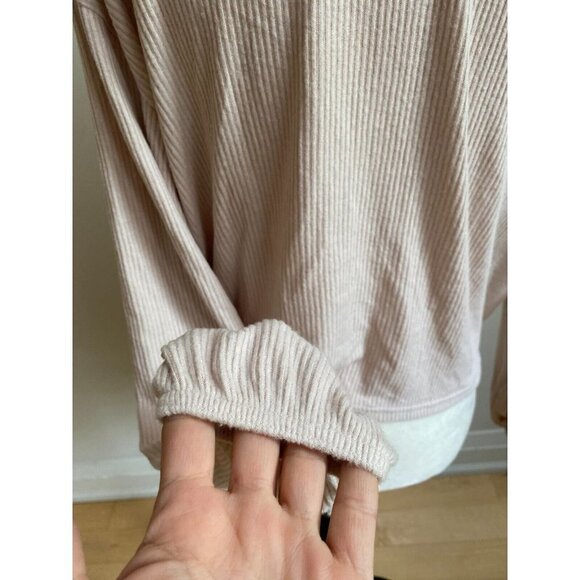 OPEN Edit BNWOT women ribbed soft beige cardigan sweater sz medium - Picture 5 of 7